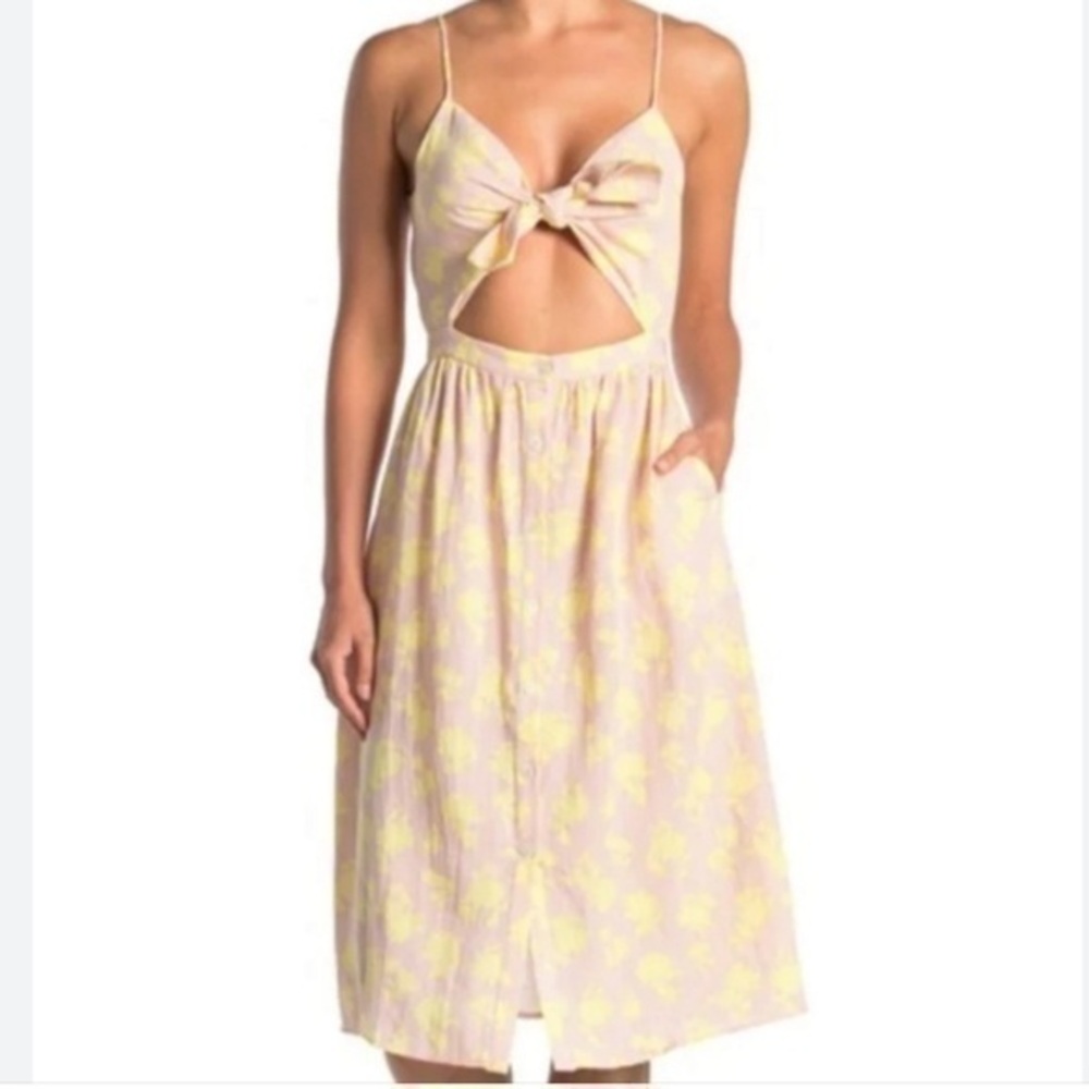FRNCH Floral Print Sleeveless Tie Chest Cut Out Dress Size Medium Pink/White